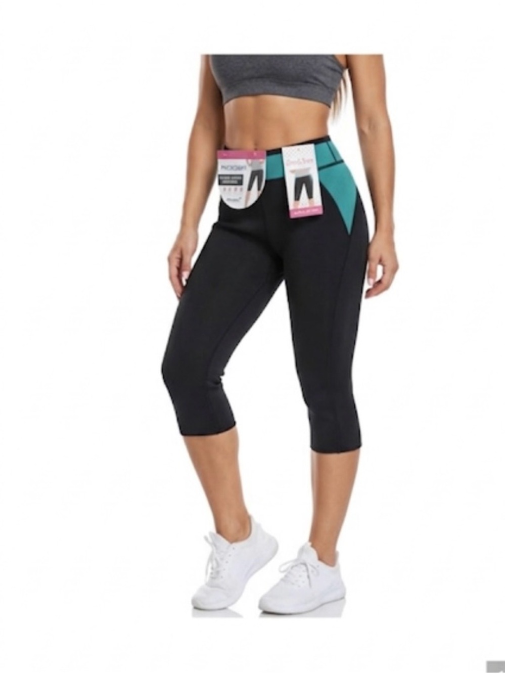 Microban Black and Green neoprene slimming capris